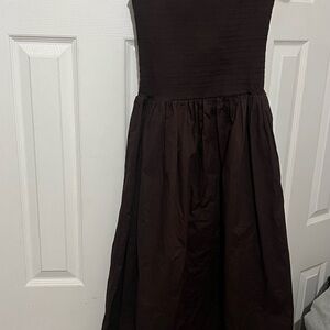 Wayf Chocolate Brown Smocked Dress